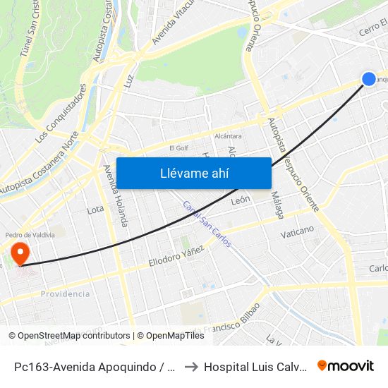 Pc163-Avenida Apoquindo / Esq. La Capitanía to Hospital Luis Calvo Mackenna map