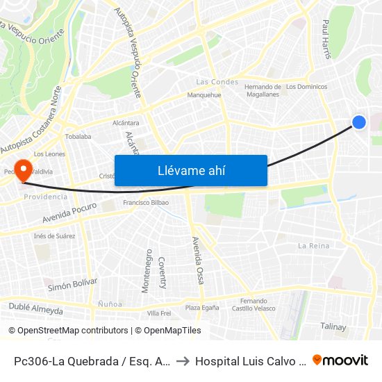 Pc306-La Quebrada / Esq. Avenida La Paz to Hospital Luis Calvo Mackenna map