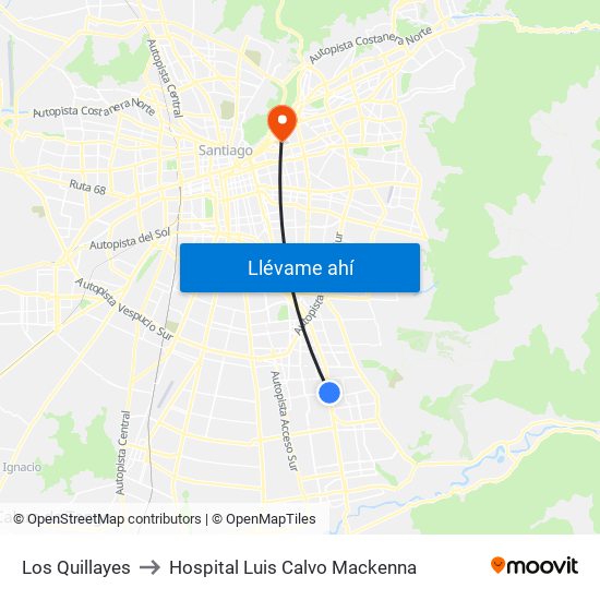 Los Quillayes to Hospital Luis Calvo Mackenna map