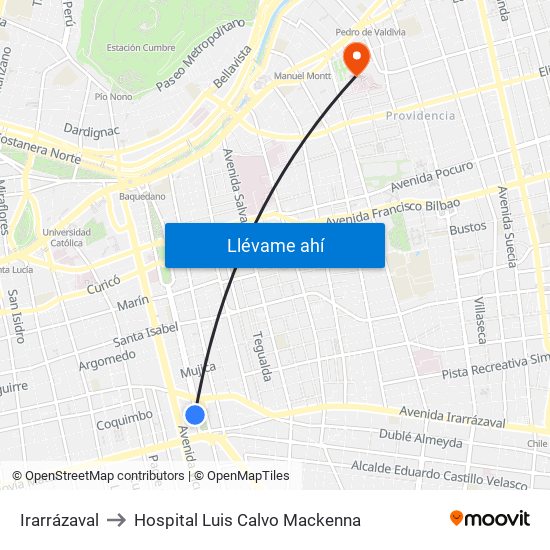 Irarrázaval to Hospital Luis Calvo Mackenna map