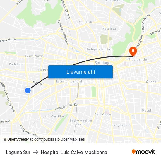 Laguna Sur to Hospital Luis Calvo Mackenna map
