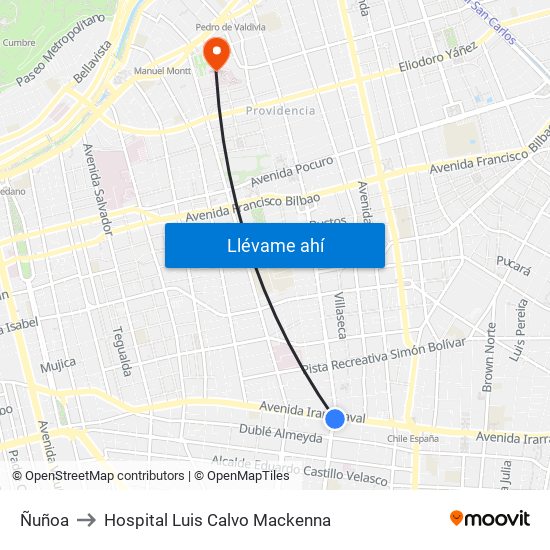 Ñuñoa to Hospital Luis Calvo Mackenna map