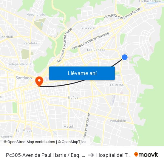 Pc305-Avenida Paul Harris / Esq. Av. Cristóbal Colón to Hospital del Trabajador map