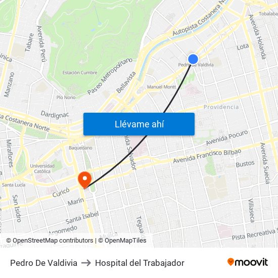 Pedro De Valdivia to Hospital del Trabajador map