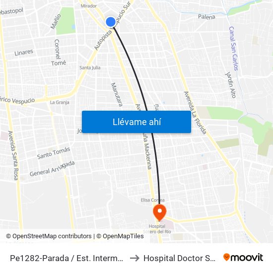 Pe1282-Parada / Est. Intermodal De La Florida to Hospital Doctor Sotero Del Rio map