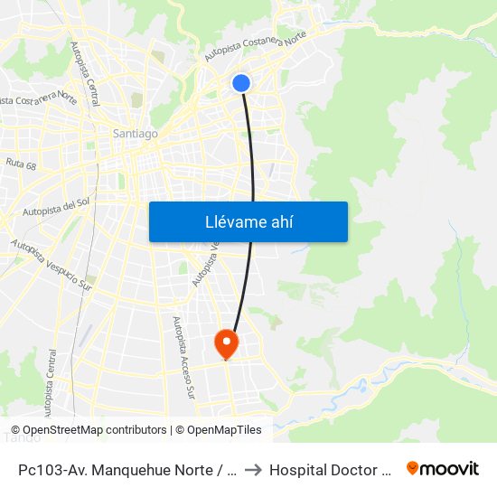 Pc103-Av. Manquehue Norte / Esq. Av. Pdte. Riesco to Hospital Doctor Sotero Del Rio map