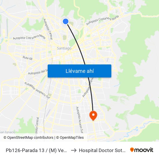 Pb126-Parada 13 / (M) Vespucio Norte to Hospital Doctor Sotero Del Rio map