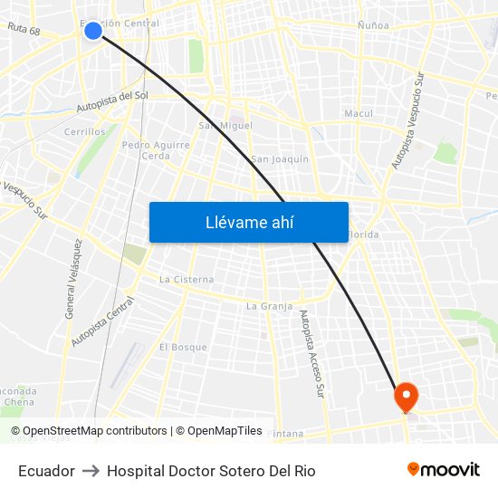 Ecuador to Hospital Doctor Sotero Del Rio map