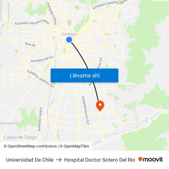 Universidad De Chile to Hospital Doctor Sotero Del Rio map