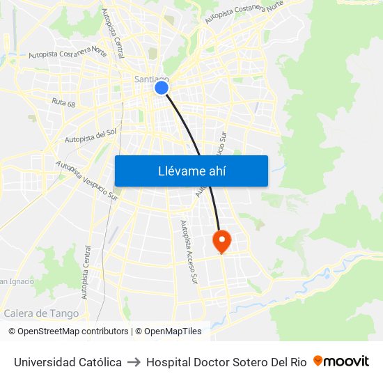 Universidad Católica to Hospital Doctor Sotero Del Rio map