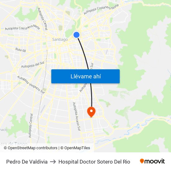 Pedro De Valdivia to Hospital Doctor Sotero Del Rio map