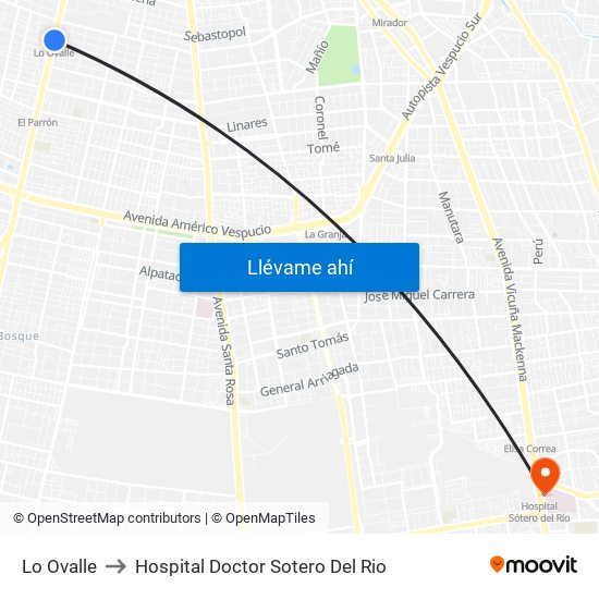 Lo Ovalle to Hospital Doctor Sotero Del Rio map