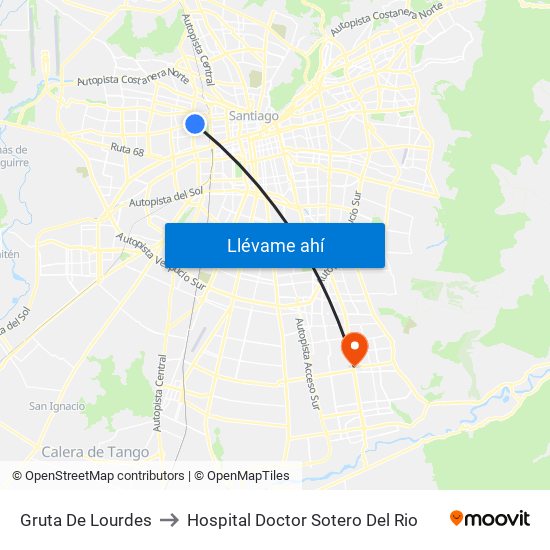 Gruta De Lourdes to Hospital Doctor Sotero Del Rio map