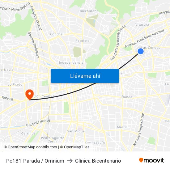 Pc181-Parada / Omnium to Clínica Bicentenario map