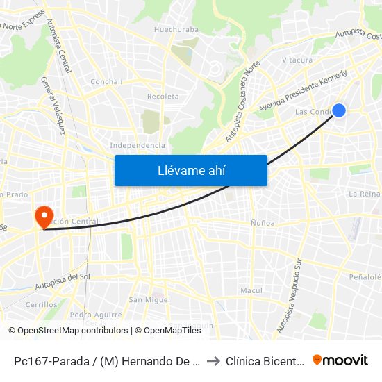 Pc167-Parada / (M) Hernando De Magallanes to Clínica Bicentenario map
