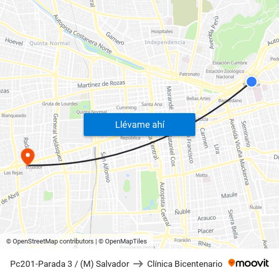 Pc201-Parada 3 / (M) Salvador to Clínica Bicentenario map