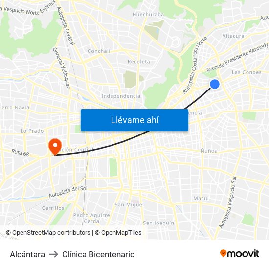 Alcántara to Clínica Bicentenario map