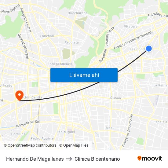 Hernando De Magallanes to Clínica Bicentenario map