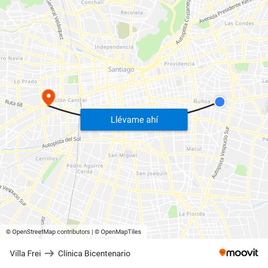 Villa Frei to Clínica Bicentenario map