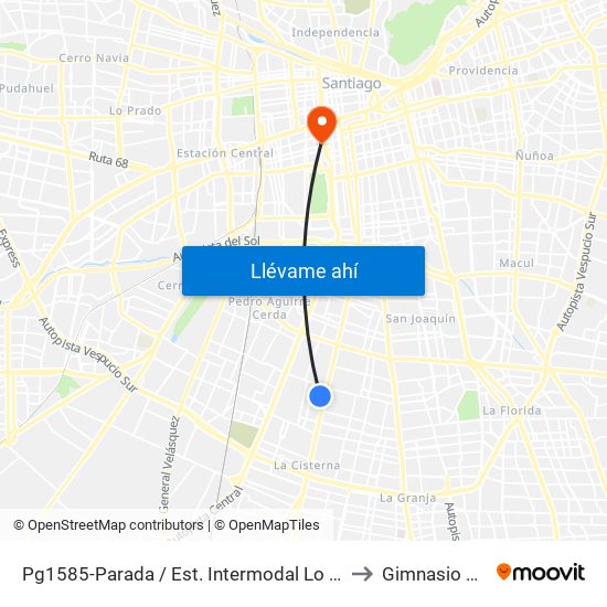 Pg1585-Parada / Est. Intermodal Lo Ovalle to Gimnasio Udp map