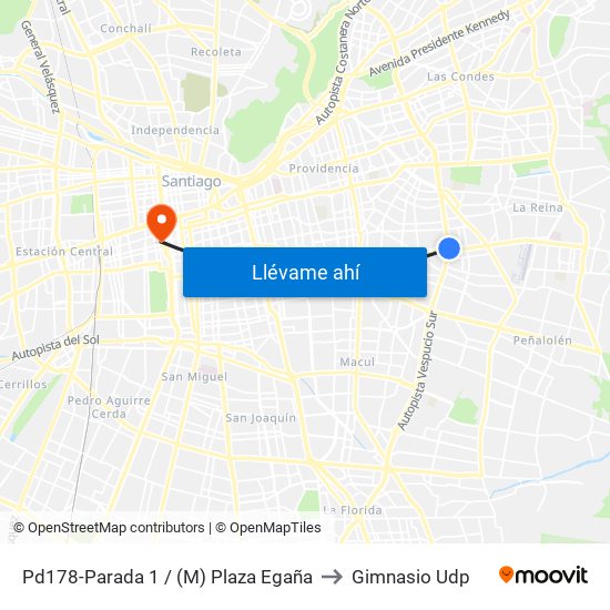 Pd178-Parada 1 / (M) Plaza Egaña to Gimnasio Udp map