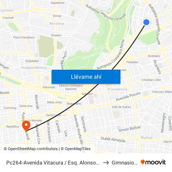 Pc264-Avenida Vitacura / Esq. Alonso De Córdova to Gimnasio Udp map