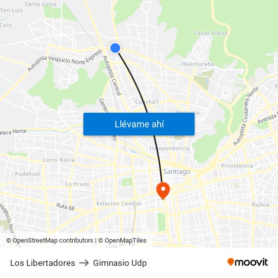 Los Libertadores to Gimnasio Udp map