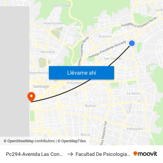 Pc294-Avenida Las Condes / Esq. Av. Padre H. Central to Facultad De Psicologia Universidad Diego Portales map