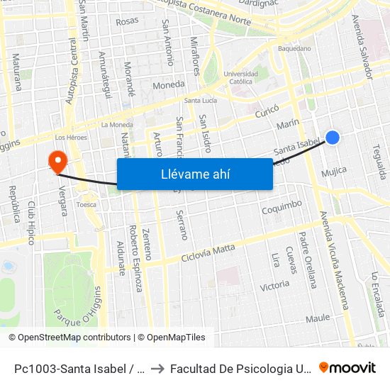 Pc1003-Santa Isabel / Esq. Avenida Seminario to Facultad De Psicologia Universidad Diego Portales map