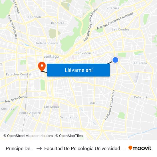 Príncipe De Gales to Facultad De Psicologia Universidad Diego Portales map