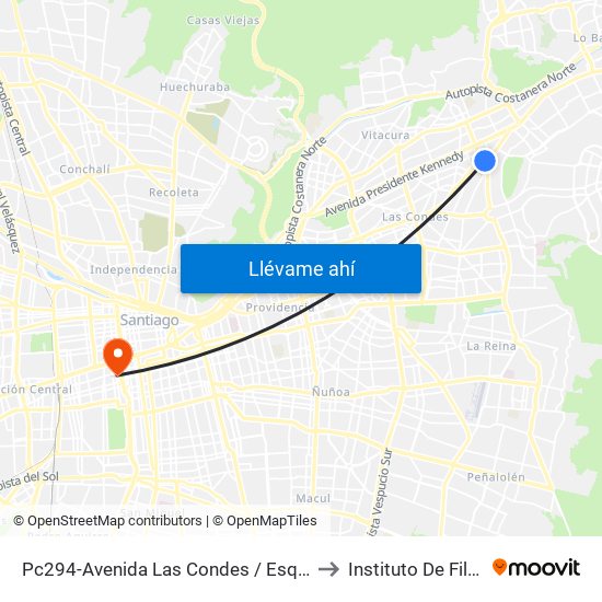 Pc294-Avenida Las Condes / Esq. Av. Padre H. Central to Instituto De Filosofía Udp map