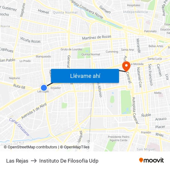 Las Rejas to Instituto De Filosofía Udp map