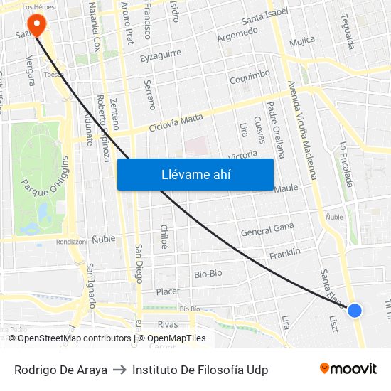 Rodrigo De Araya to Instituto De Filosofía Udp map