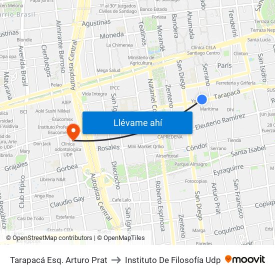 Tarapacá Esq. Arturo Prat to Instituto De Filosofía Udp map