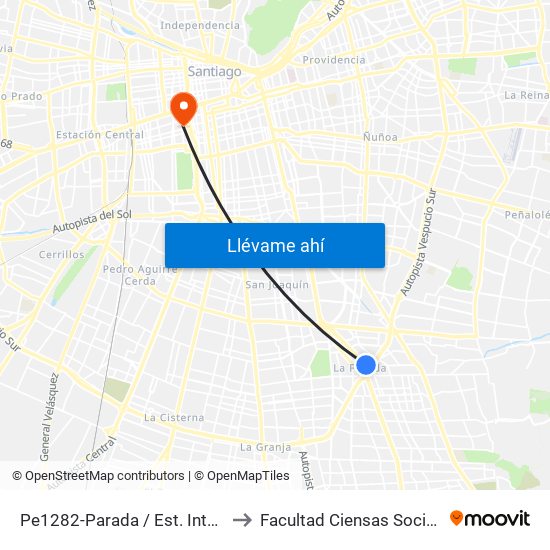 Pe1282-Parada / Est. Intermodal De La Florida to Facultad Ciensas Sociales Diego Portales map