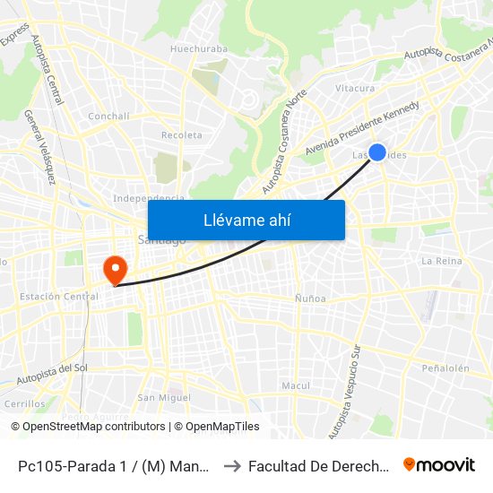 Pc105-Parada 1 / (M) Manquehue to Facultad De Derecho Udp map