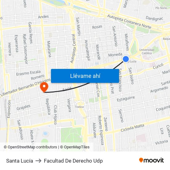 Santa Lucía to Facultad De Derecho Udp map