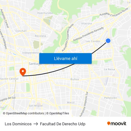 Los Dominicos to Facultad De Derecho Udp map