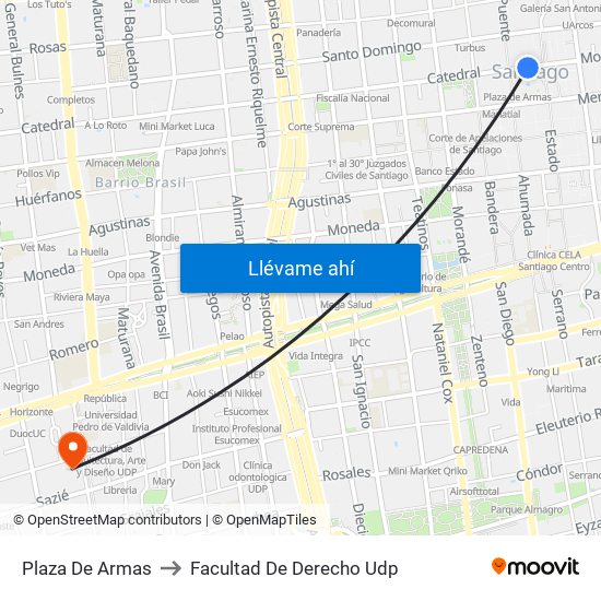 Plaza De Armas to Facultad De Derecho Udp map