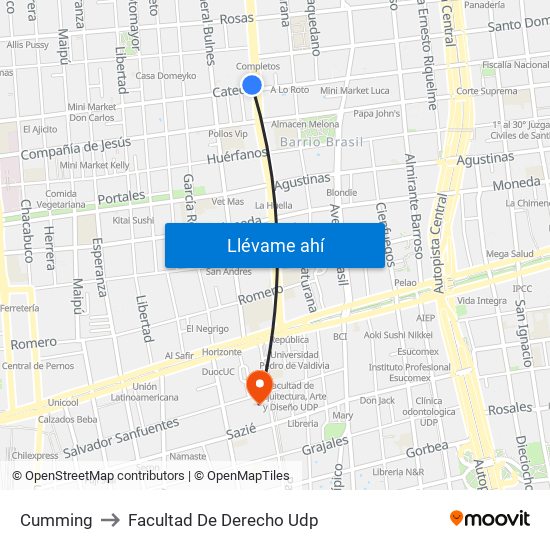 Cumming to Facultad De Derecho Udp map