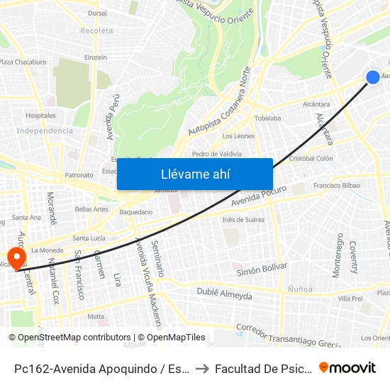 Pc162-Avenida Apoquindo / Esq. Rosa O'Higgins to Facultad De Psicología Udp map