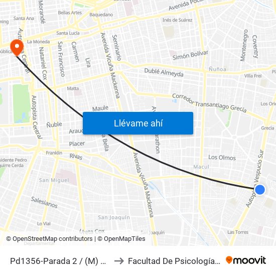 Pd1356-Parada 2 / (M) Quilín to Facultad De Psicología Udp map