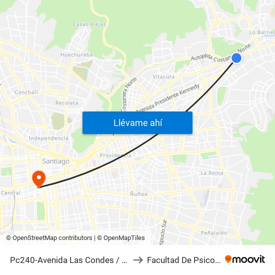 Pc240-Avenida Las Condes / Esq. Pamplona to Facultad De Psicología Udp map