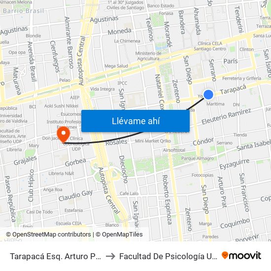 Tarapacá Esq. Arturo Prat to Facultad De Psicología Udp map