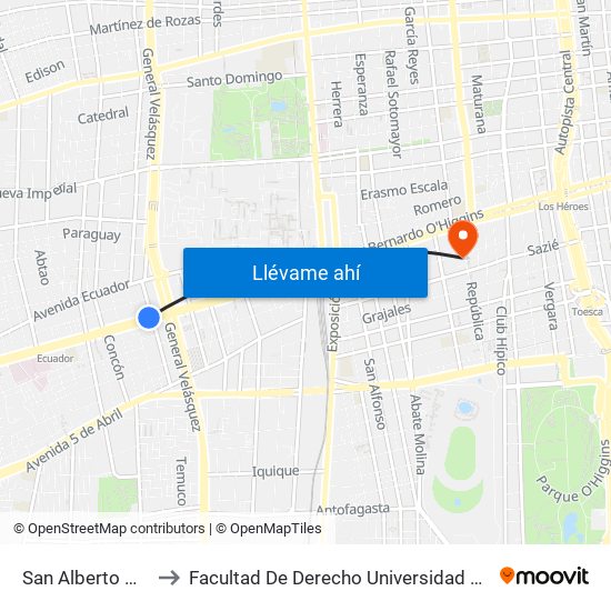 San Alberto Hurtado to Facultad De Derecho Universidad Diego Portales map