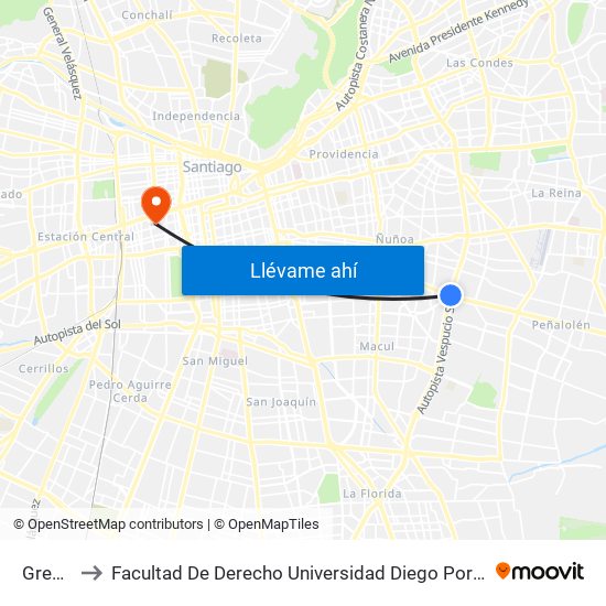 Grecia to Facultad De Derecho Universidad Diego Portales map