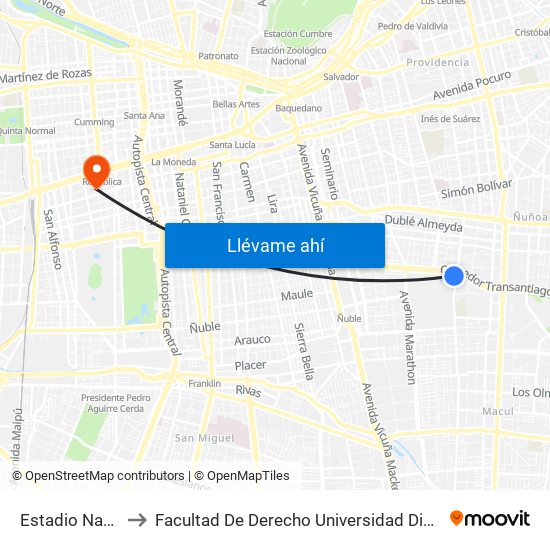 Estadio Nacional to Facultad De Derecho Universidad Diego Portales map