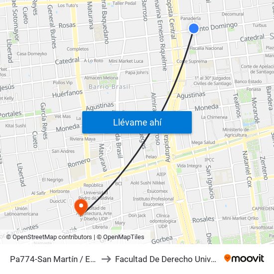 Pa774-San Martín / Esq. Santo Domingo to Facultad De Derecho Universidad Diego Portales map