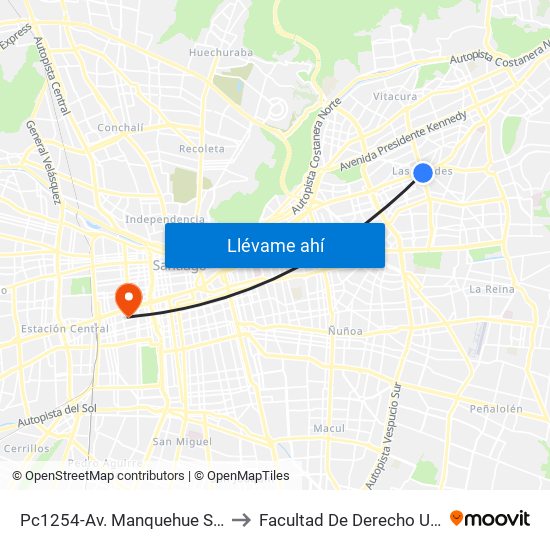 Pc1254-Av. Manquehue Sur / Esq. Avenida Apoquindo to Facultad De Derecho Universidad Diego Portales map