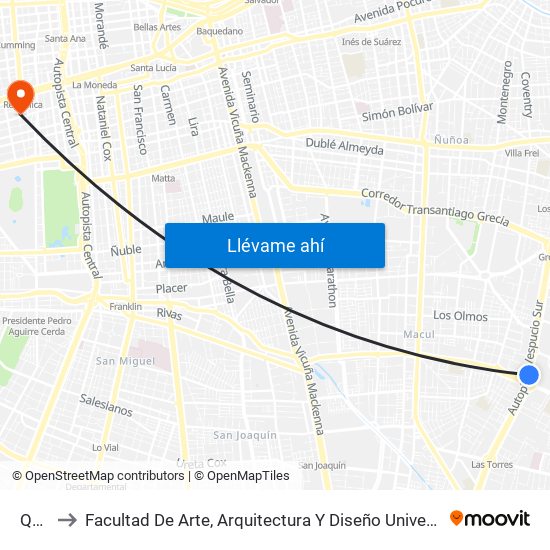 Quilín to Facultad De Arte, Arquitectura Y Diseño Universidad Diego Portales map
